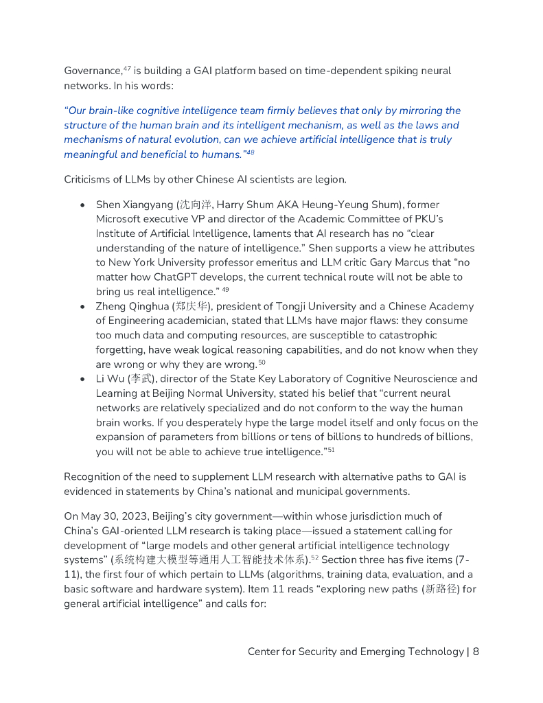 美国安全与新兴技术中心：2025年中国学界对大语言模型的批判性思考：通用人工智能（AGI）的多元路径探索研究报告（英文版）_第9页