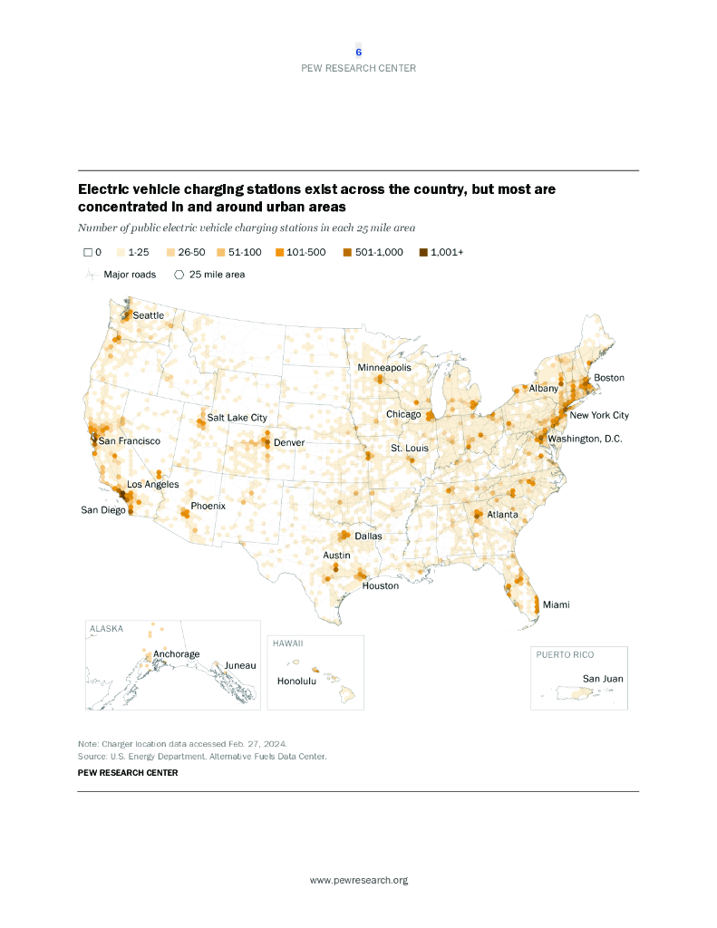美国皮尤研究中心：2024年美国电动汽车充电基础设施调研报告：充电桩覆盖率数据、两英里生活圈渗透率及新能源消费心智占位（英文版）_第7页