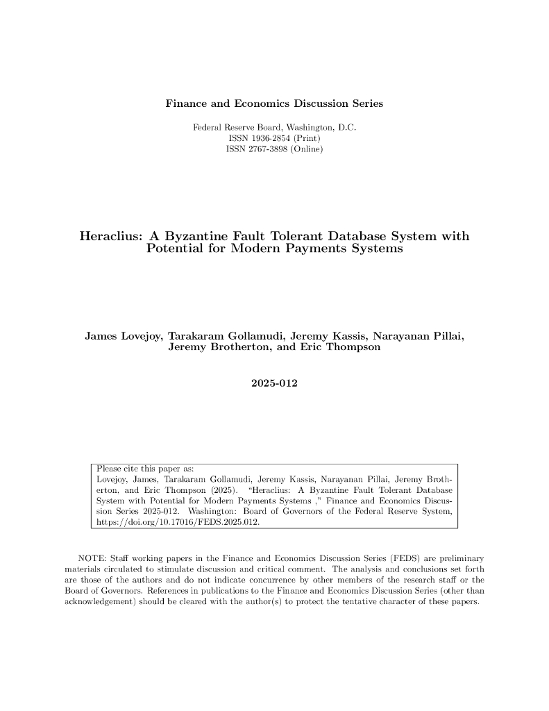 美联储：Heraclius：一个具有现代支付系统潜力的拜占庭容错数据库系统（英文版）