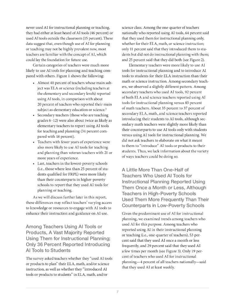 Rand兰德：2023-2024学年美国教师和校长对人工智能工具的采用不均衡报告（英文版）_第7页
