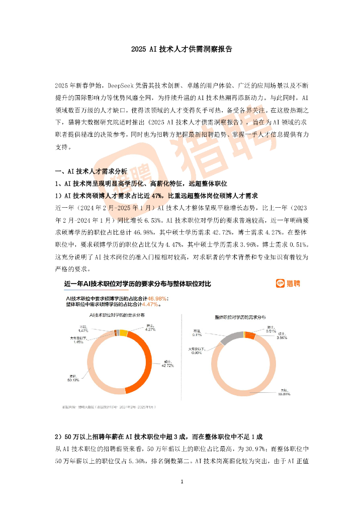 猎聘：2025年AI技术人才供需洞察报告