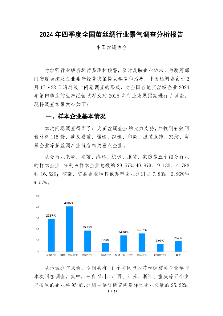 中国丝绸协会：2024年四季度全国茧丝绸行业景气调查分析报告
