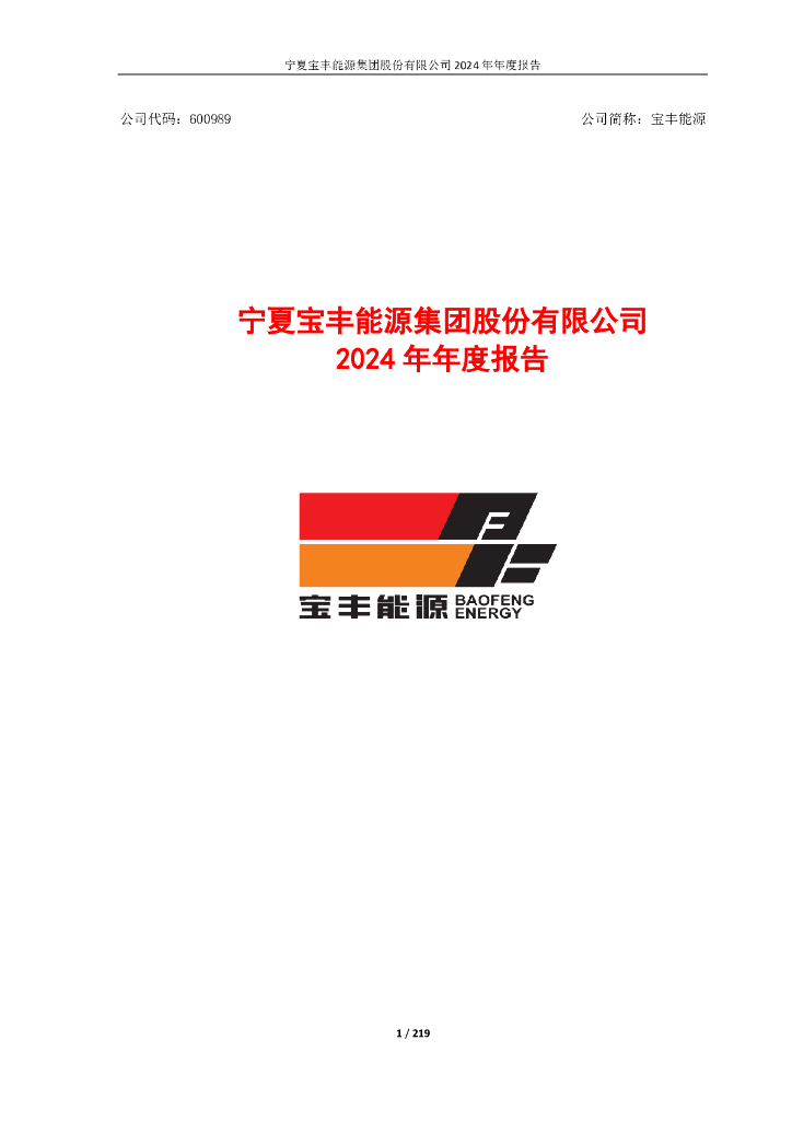 600989-宝丰<em>能源</em>：宁夏宝丰<em>能源</em>集团股份有限公司2024年年度报告 海报