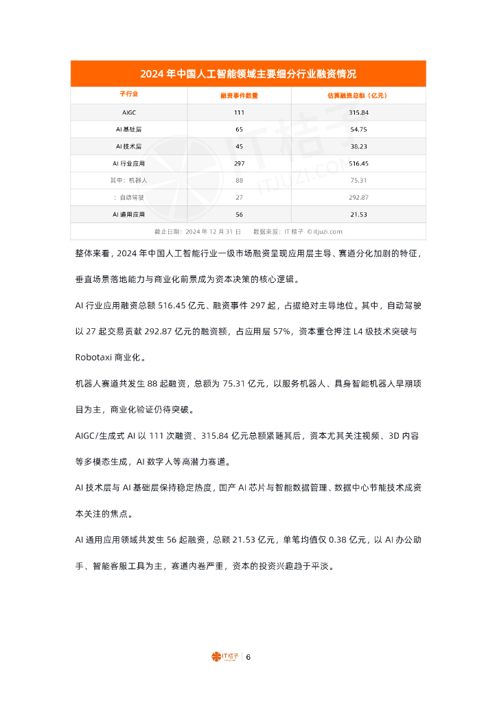 IT桔子：2024年中国人工智能行业投融资分析报告_第6页