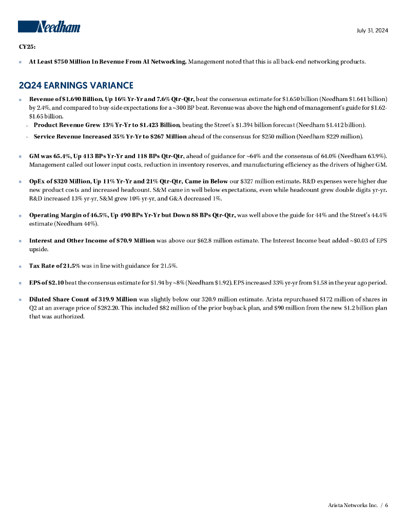 Needham：2024年光网络技术行业-Arista Networks（ANET）公司研究：在新产品、人工智能和客户需求增长下，Arista获显著利润报告（英文版）_第6页