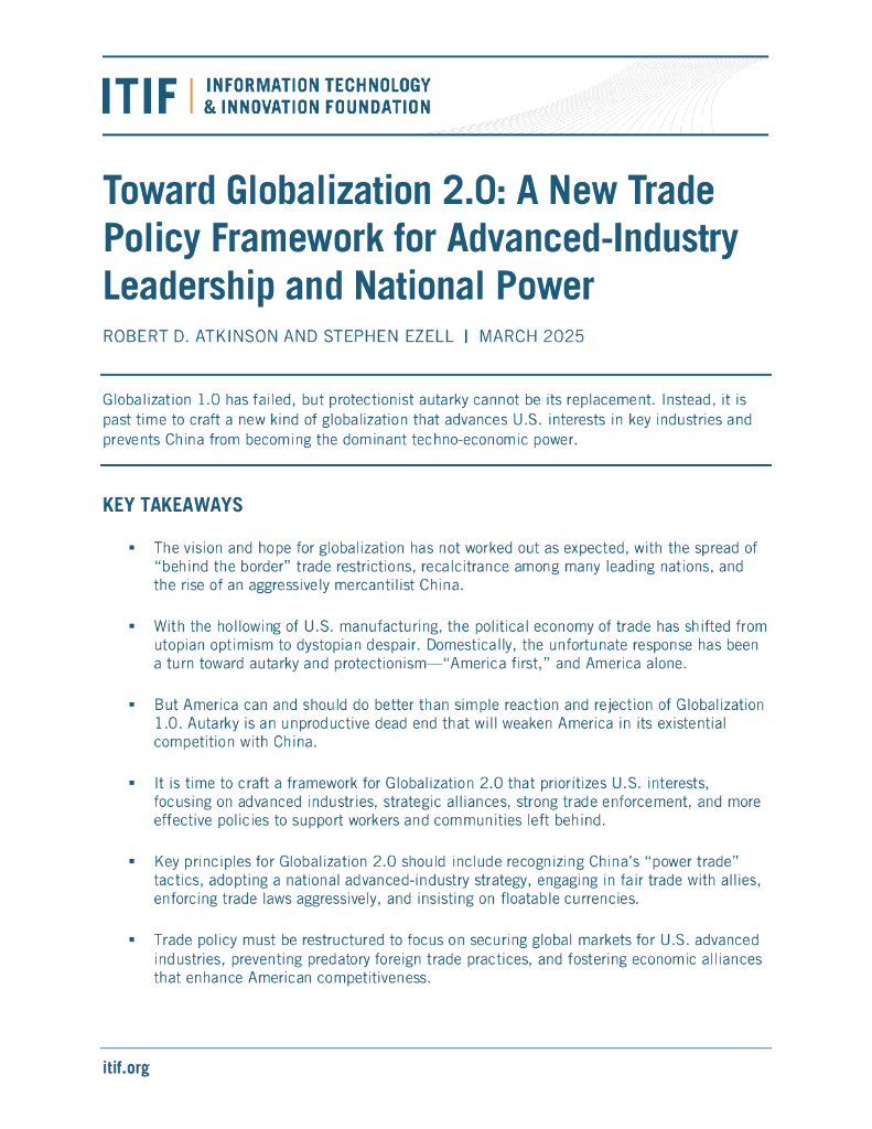 ITIF：2025年迈向全球化2.0：高级行业领导力和民族权力的新贸易政策框架简报（英文版）