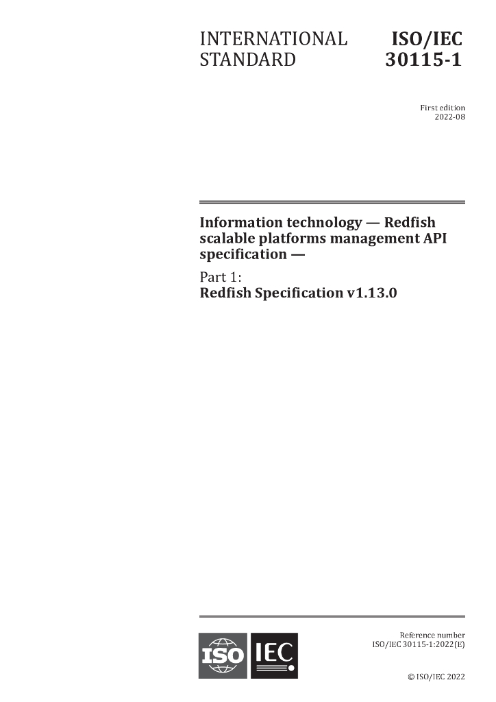 ISO/IEC 30115-1-2022 信息技术 redfish可伸缩平台管理api规范