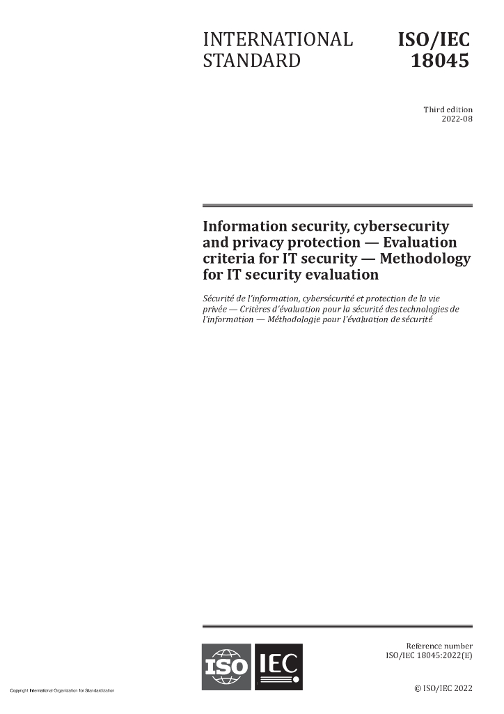 ISO/IEC 18045-2022 信息技术 安全技术 IT安全评估方法