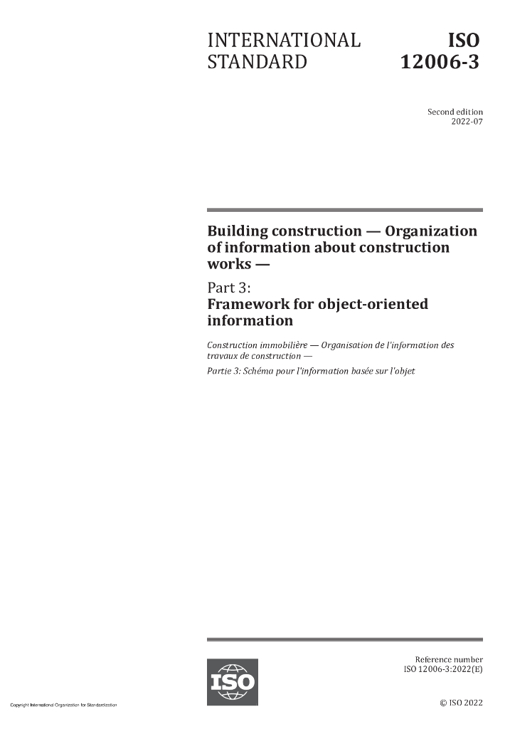 ISO 12006-3-2022 建筑构造 施工工程的信息组织 第3部分:面向对象的信息框架