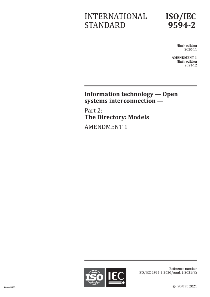 ISO/IEC 9594-2-2020/Amd 1-2021 信息技术 开放系统互连 目录 第2部分 模型 修订1