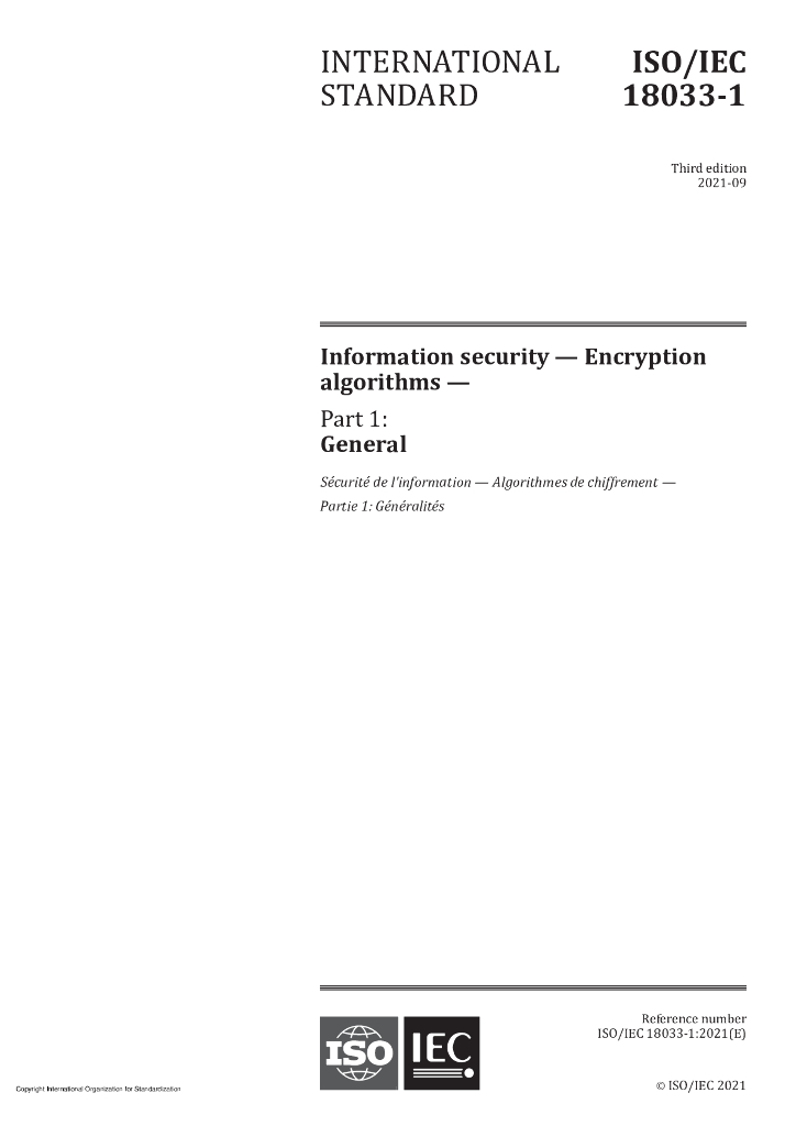 ISO/IEC 18033-1-2021 信息技术 安全技术 加密算法 第1部分：总则
