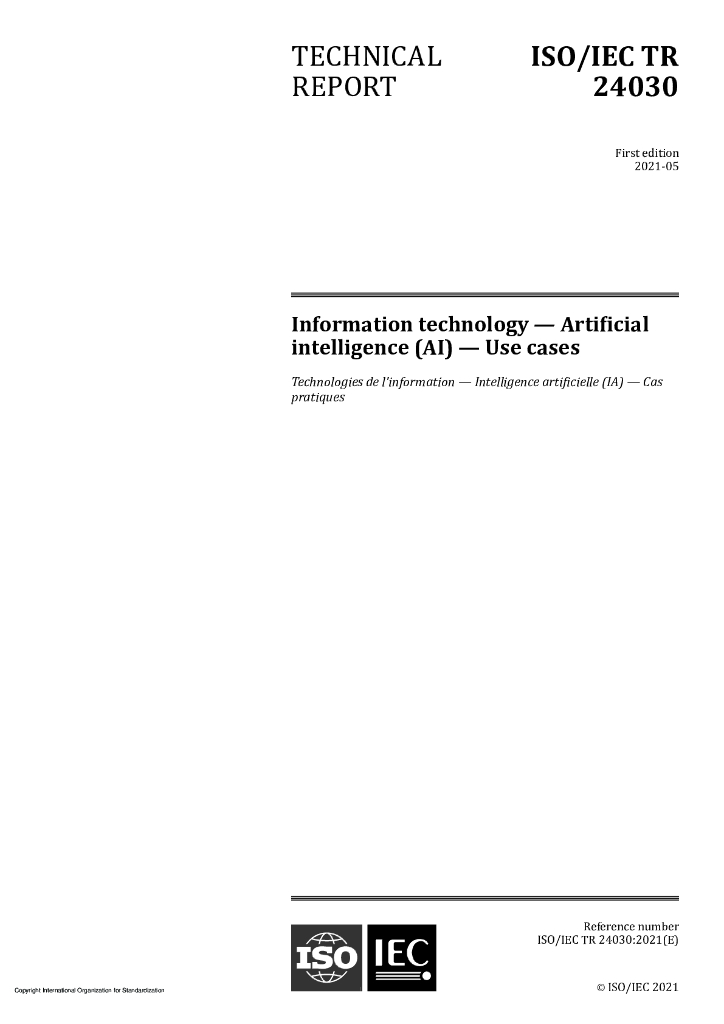 ISO/IEC TR 24030-2021 信息技术 人工智能(AI)用例