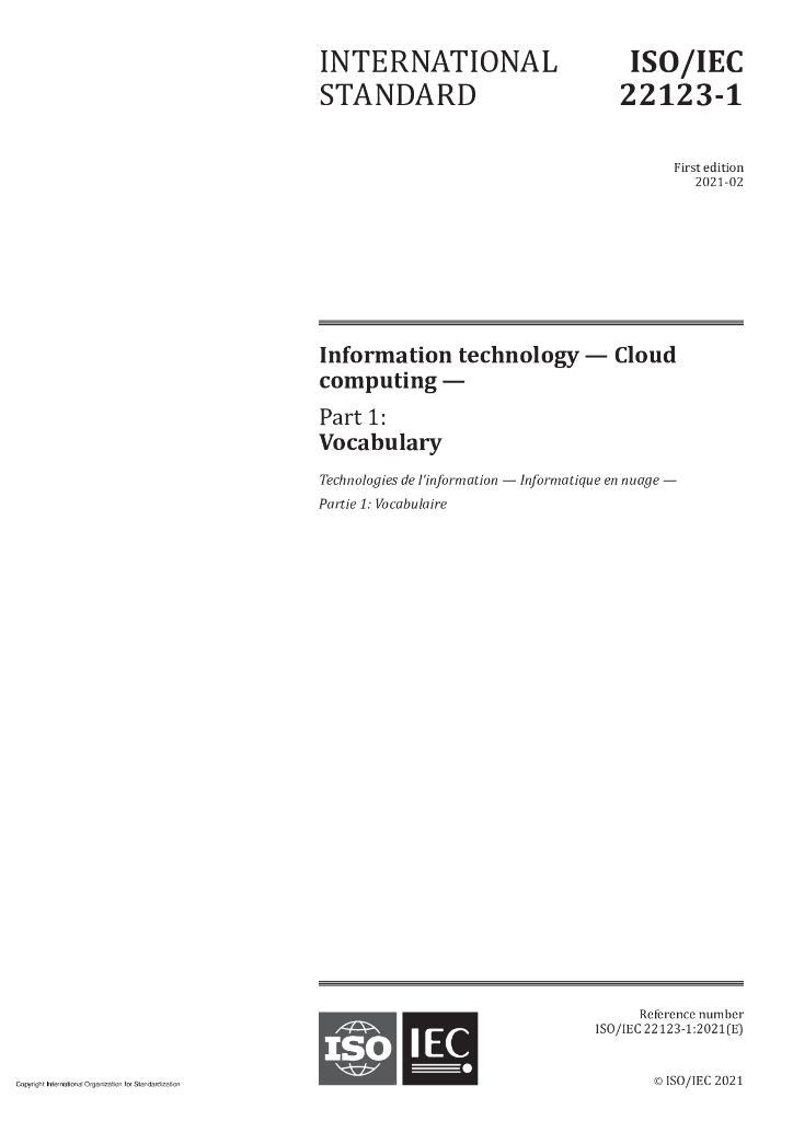 ISO/IEC 22123-1-2021 信息技术 云计算 第1部分：词汇
