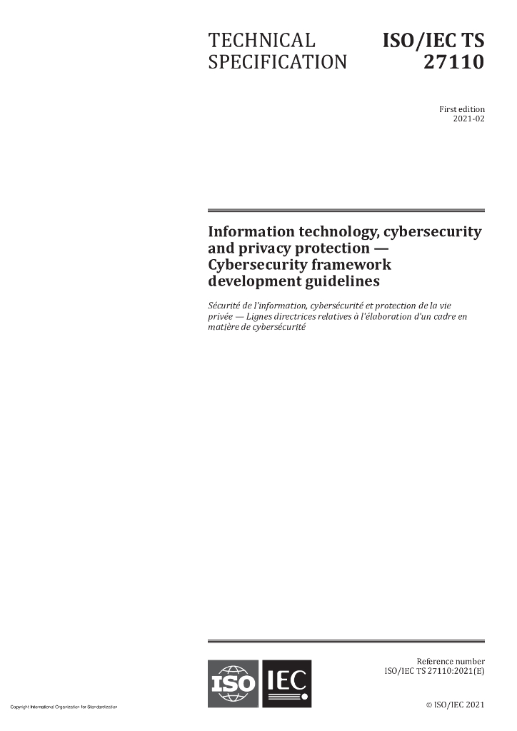 ISO/IEC TS 27110-2021 信息技术 网络安全和隐私保护 网络安全框架开发指南