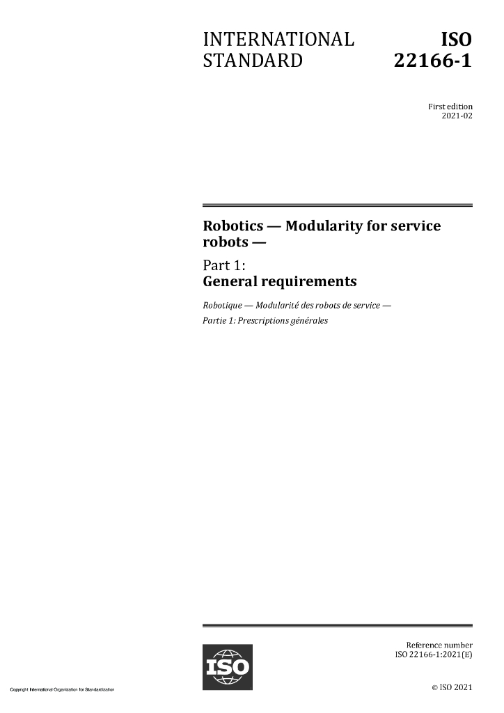 ISO 22166-1-2021 机器人技术 服务机器人的模块化 第1部分：基本要求