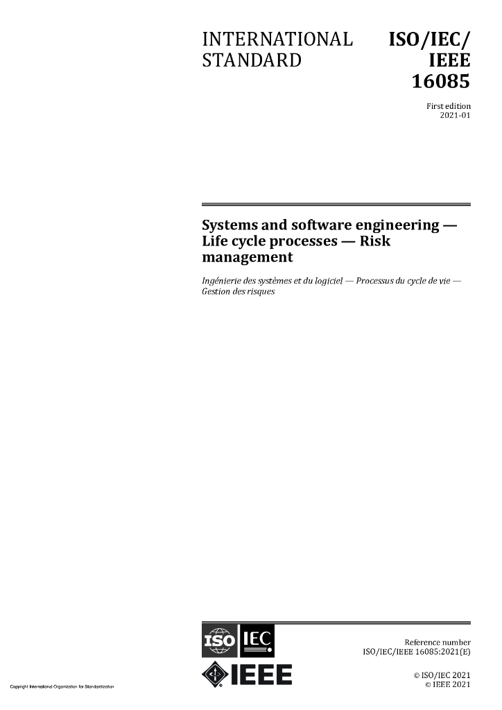 ISO/IEC/IEEE 16085-2021 系统和软件工程 生命周期过程 风险管理