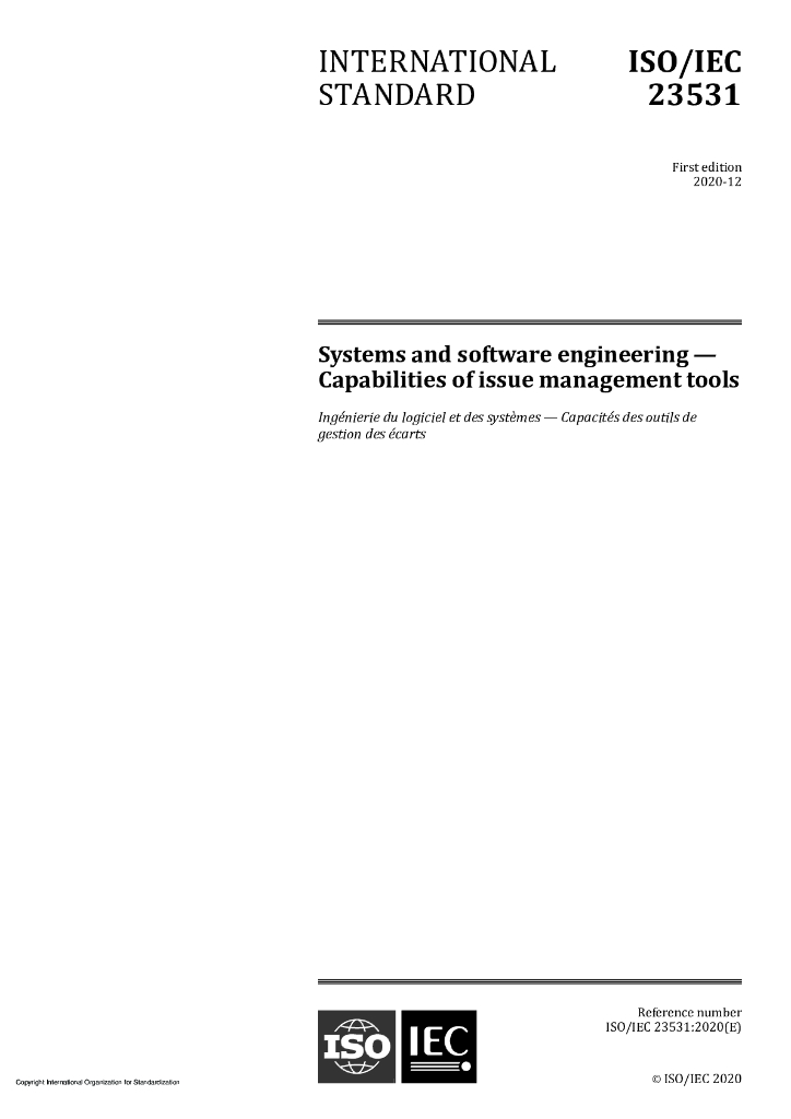 ISO/IEC 23531-2020 系统和软件工程 问题管理工具的功能
