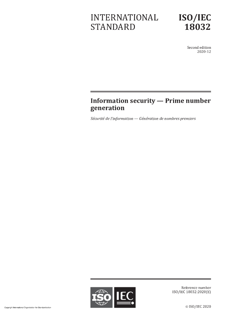 ISO/IEC 18032-2020 信息技术 安全技术 质数的产生
