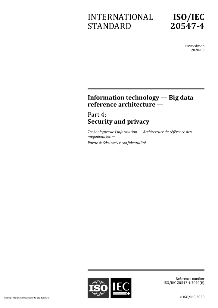 ISO/IEC 20547-4-2020 信息技术 大数据参考架构 第4部分：安全性和隐私