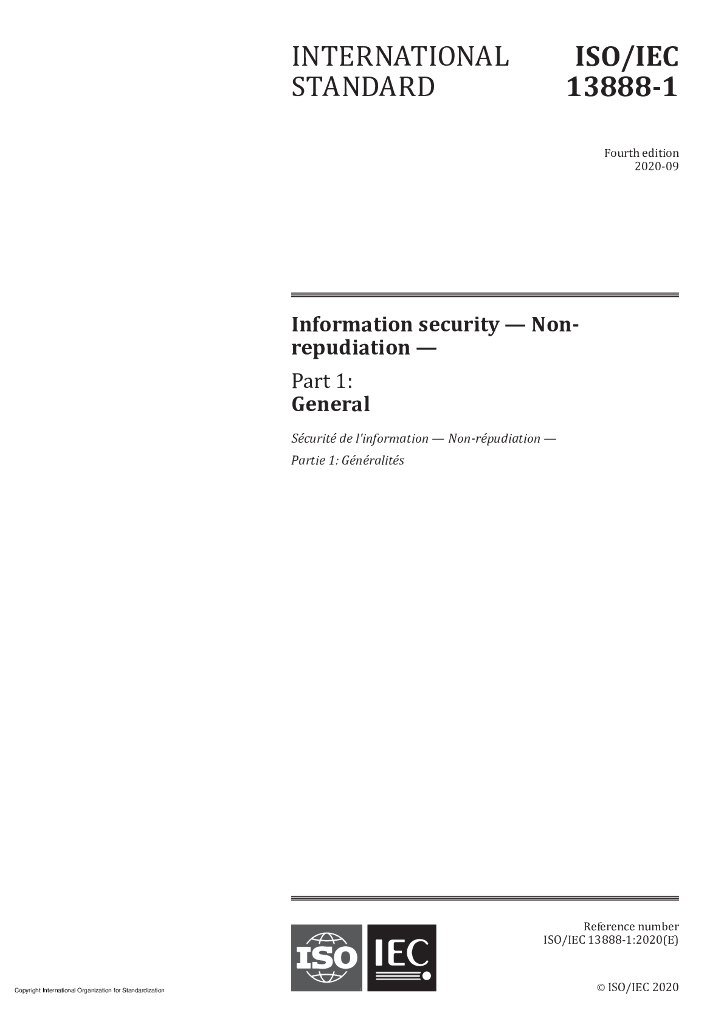 ISO/IEC 13888-1-2020 信息技术 安全技术 抗抵赖 第1部分：概述