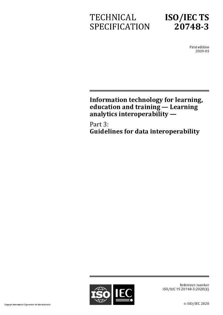ISO/IEC TS 20748-3-2020 学习、教育和培训用信息技术 学习分析互操作性 第3部分：数据互操作性指南