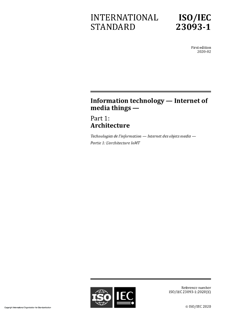 ISO/IEC 23093-1-2020 信息技术 媒体物联网 第1部分：结构