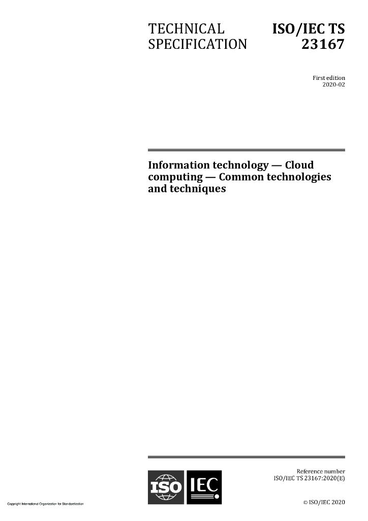 ISO/IEC TS 23167-2020 信息技术 云计算 通用技术
