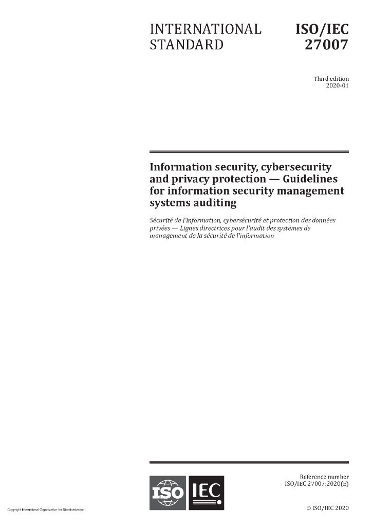 ISO/IEC 27007-2020 信息安全、网络安全和隐私保护 信息安全管理系统审计指南