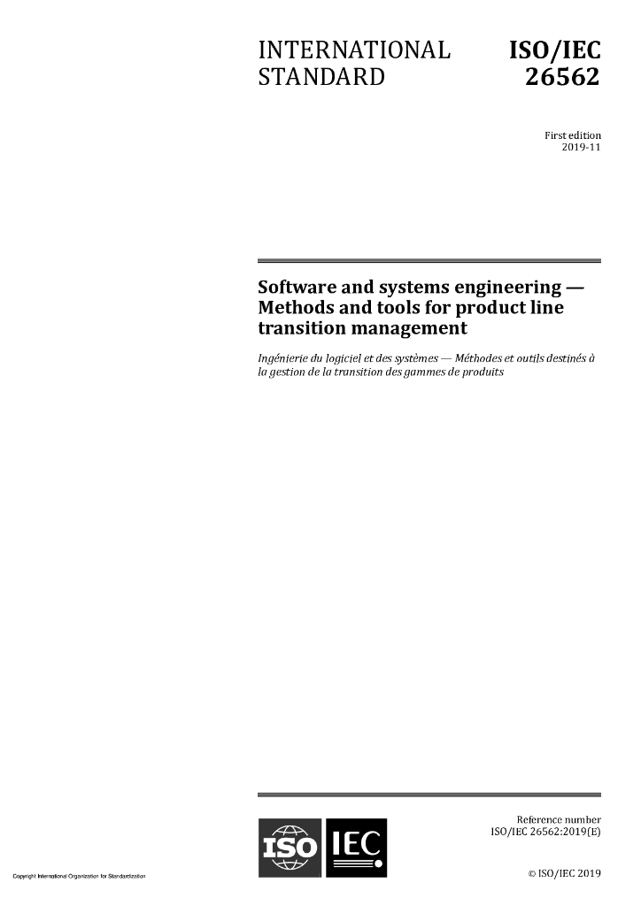 ISO/IEC 26562-2019 软件和系统工程 生产线过渡管理的方法和工具