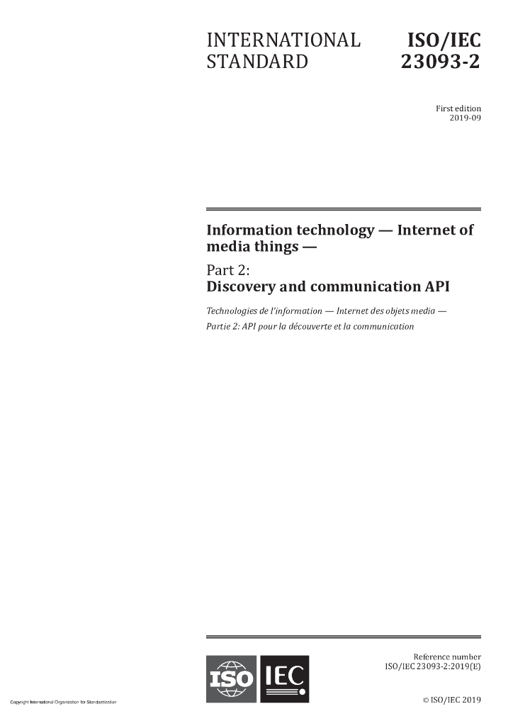 ISO/IEC 23093-2-2019 信息技术 物联网 第2部分：发现和通信API