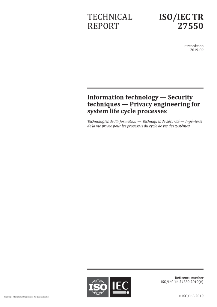 ISO/IEC TR 27550-2019 信息技术 安全技术 系统生命周期过程的隐私工程