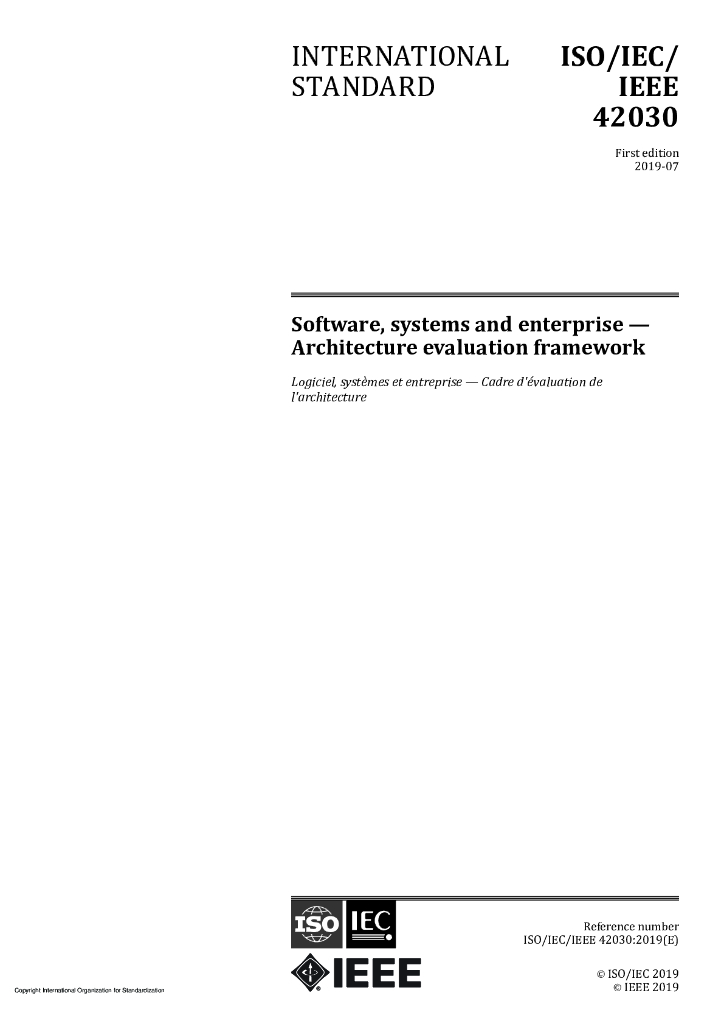 ISO/IEC/IEEE 42030-2019 软件、系统和企业 体系结构评估框架