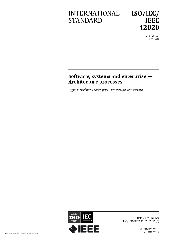 ISO/IEC/IEEE 42020-2019 软件、系统和企业 体系结构过程
