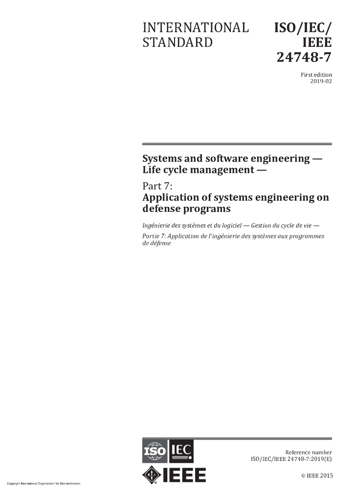 ISO/IEC/IEEE 24748-7-2019 系统和软件工程 生命周期管理 第7部分：系统工程在国防项目中的应用