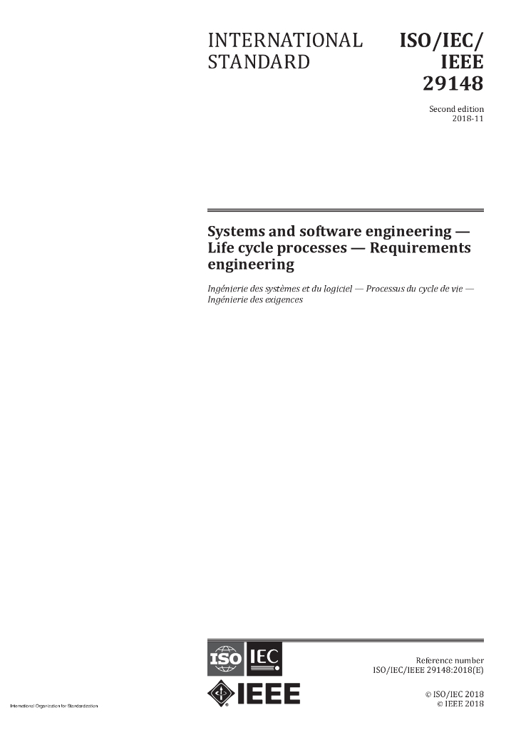 ISO/IEC/IEEE 29148-2018 系统和软件工程 生命周期过程 需求工程