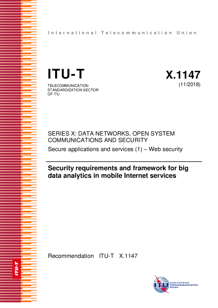 ITU-T X.1147-2018 移动互联网服务中大数据分析的安全要求和框架