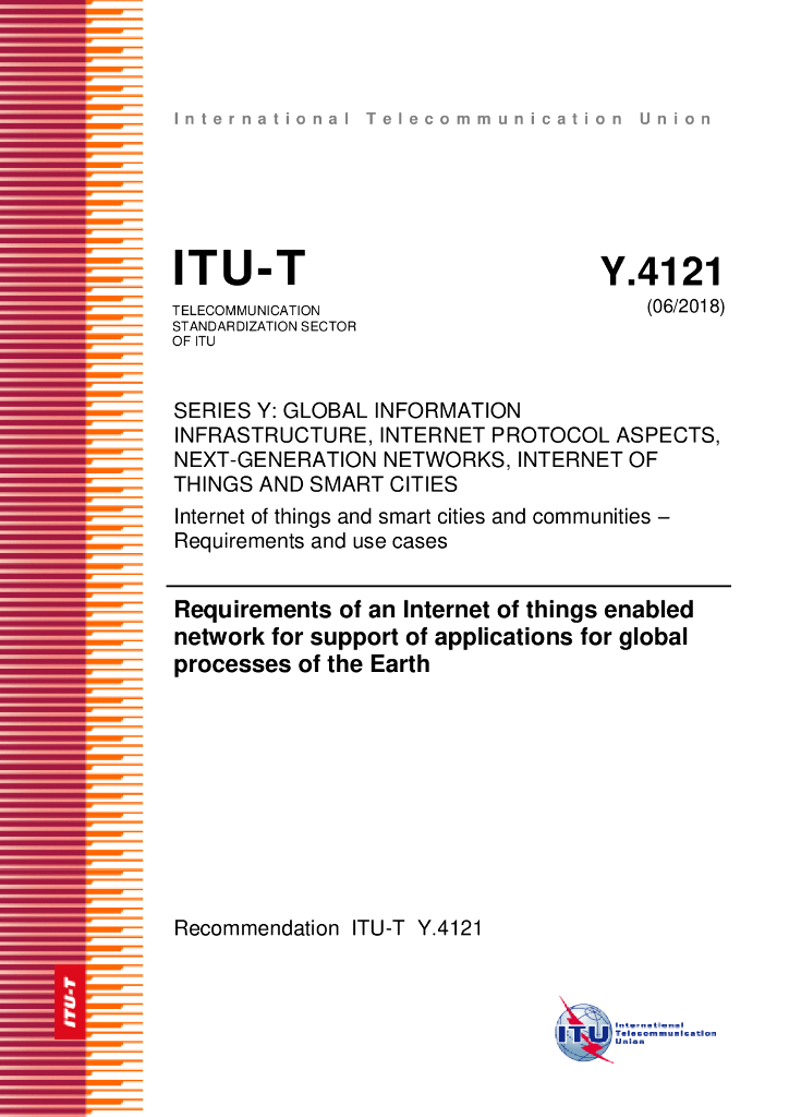 ITU-T Y.4121-2018 物联网对支持地球全球进程的应用程序的网络的要求