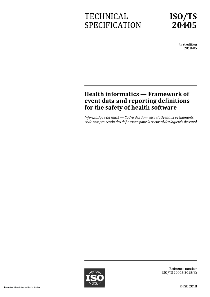 ISO/TS 20405-2018 健康信息学 健康软件安全的事件数据和报告定义框架