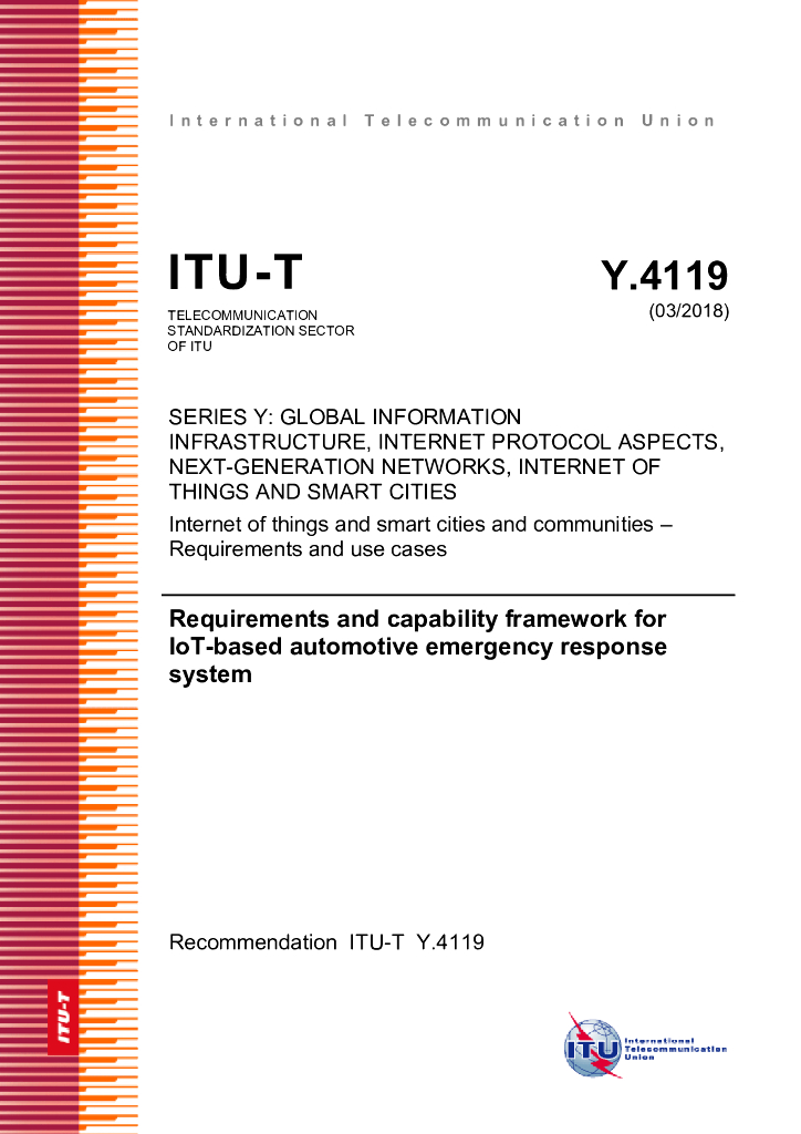 ITU-T Y.4119-2018 物联网汽车应急响应系统的要求和功能框架