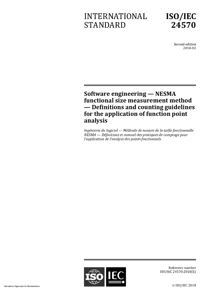 ISO/IEC 24570-2018 软件工程 NESMA功能尺寸测量方法 功能点分析应用的定义和计数准则