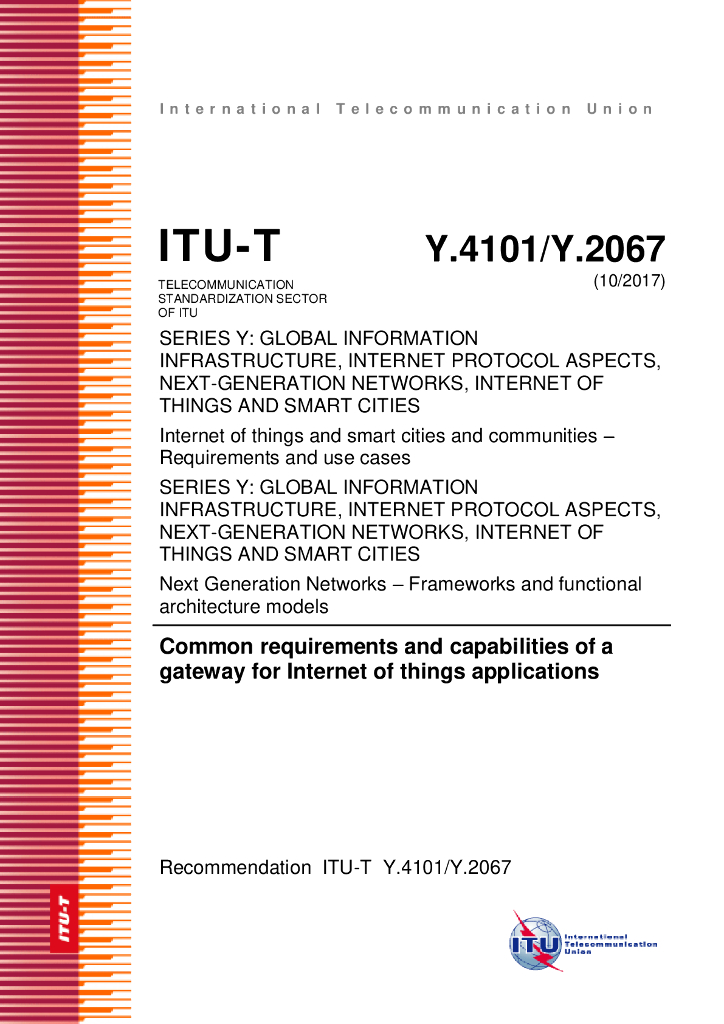 ITU-T Y.4101/Y.2067-2017 物联网网关基本要求和功能