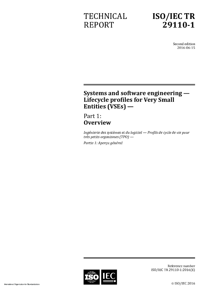 ISO/IEC TR 29110-1-2016 系统和软件工程 很小实体的生命周期概况 第1部分：综述