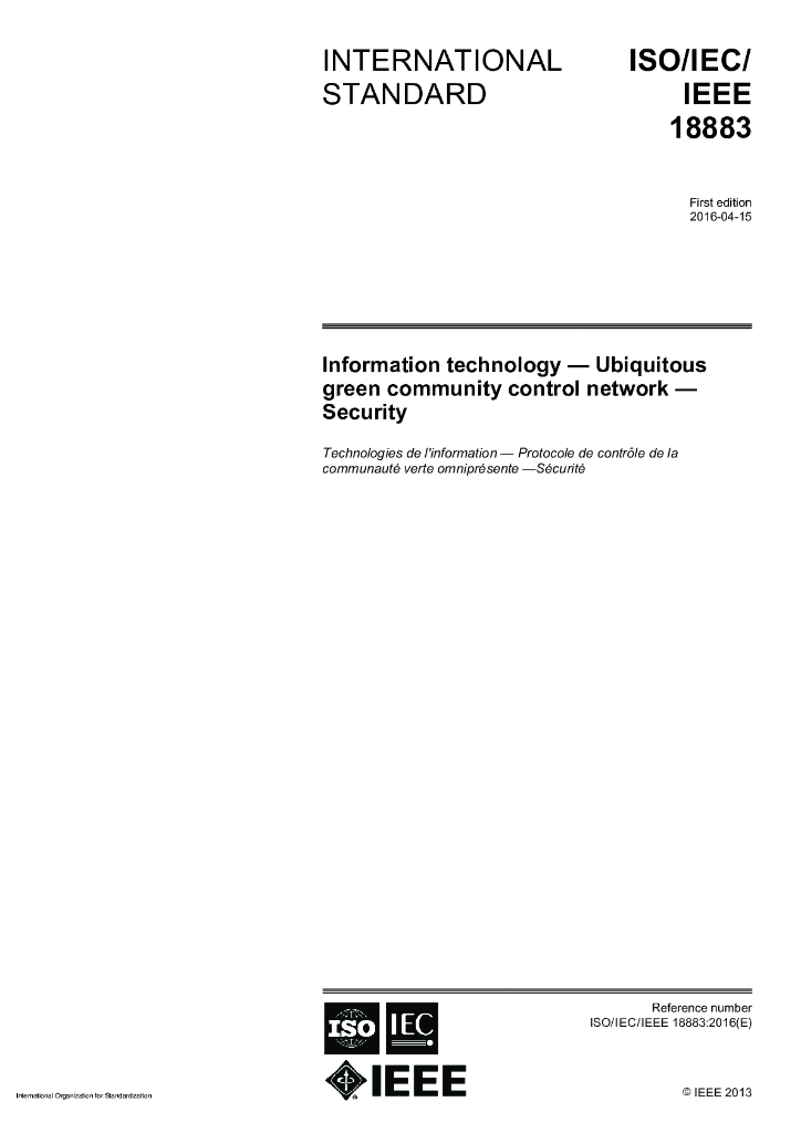 ISO/IEC/IEEE 18883-2016 信息技术 普遍存在的绿色社区控制网络 安全