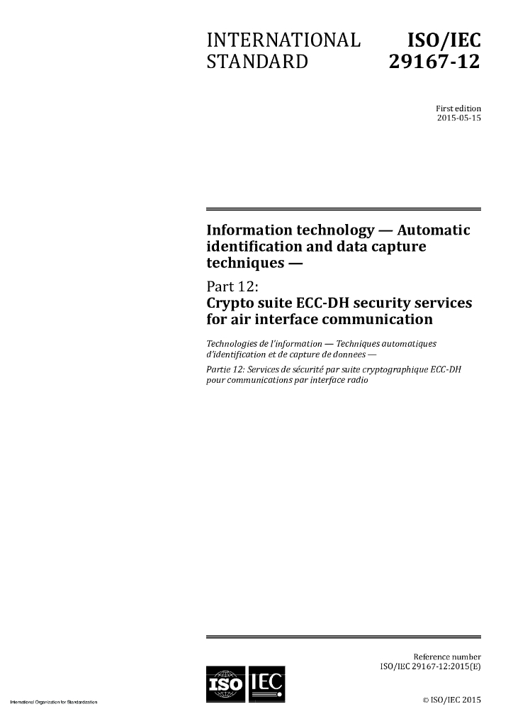 ISO/IEC 29167-12-2015 信息技术 自动识别和数据采集技术 第12部分：空中接口通信的ECC-DH加密套件安全服务