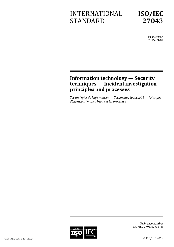 ISO/IEC 27043-2015 信息技术 安全技术 事故调查原则和程序