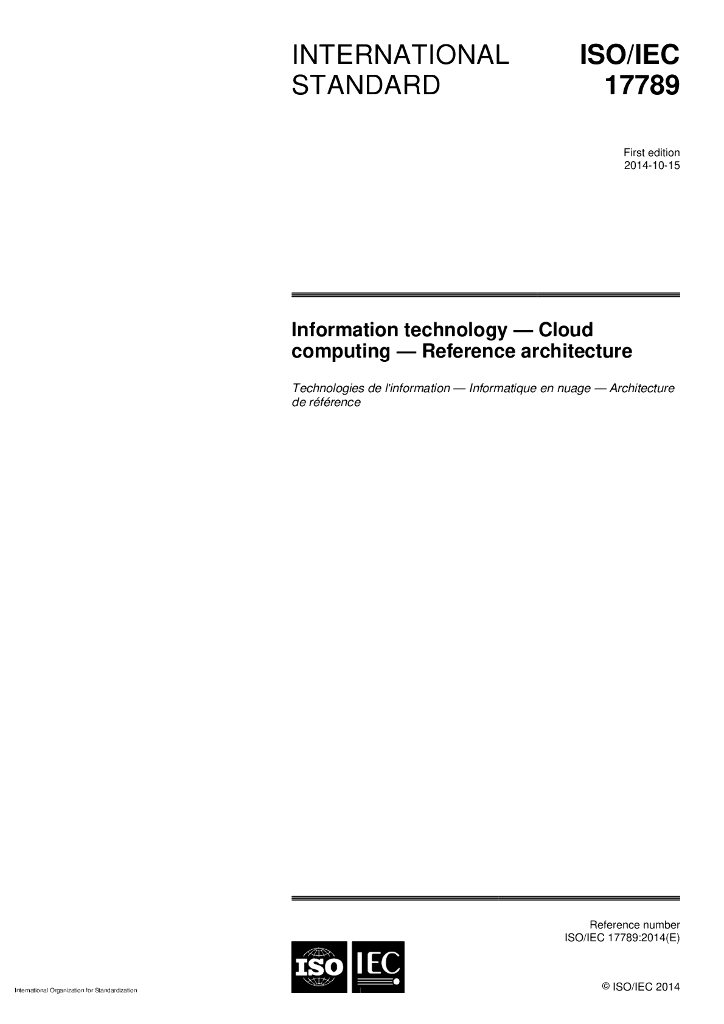 ISO/IEC 17789-2014 信息技术 云计算 参考架构