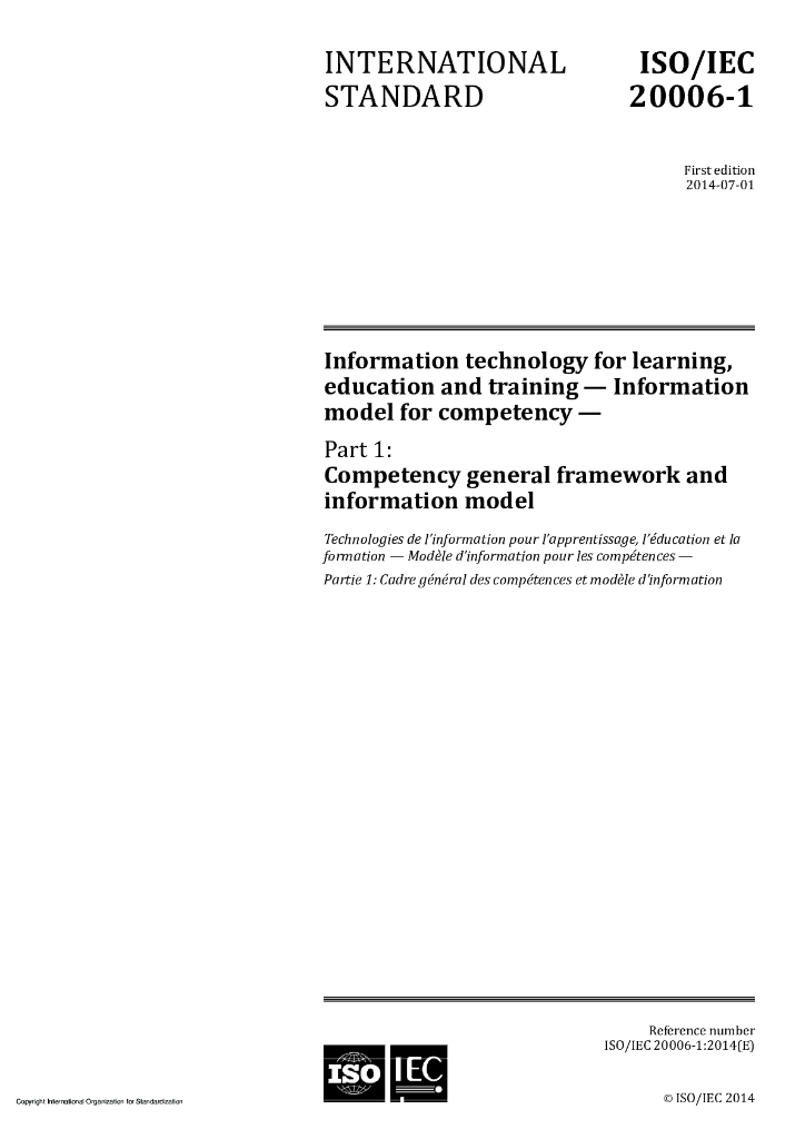 ISO/IEC 20006-1-2014 学习、教育和培训用信息技术 能力信息模型 第1部分：能力通用框架和信息模型