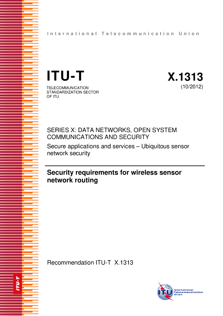 ITU-T X.1313-2012 无线传感器网络路由的安全要求