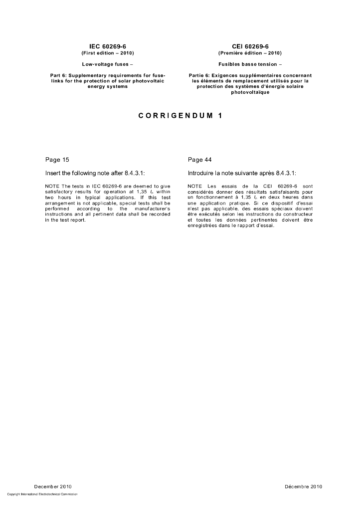IEC 60269-6-2010/Cor 1-2010 勘误1:低压熔断器 第6部分：太阳能光伏能源系统的保护用熔解体的增补要求