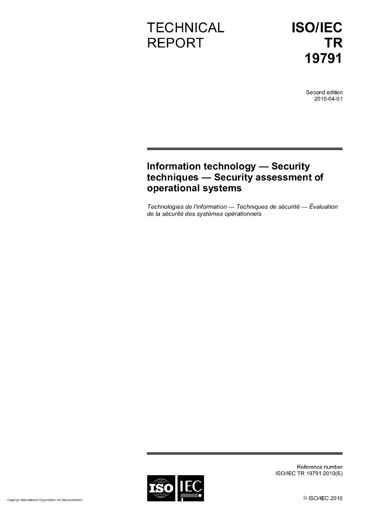 ISO/IEC TR 19791-2010 信息技术 安全技术 操作系统的安全评定